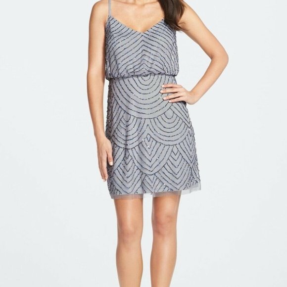 NEW Adrianna Papell Art‎ Deco Sequin Blouson Dress in Dusty Blue [SZ 12 ] - Picture 6 of 9